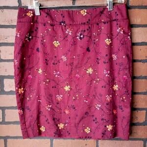 LOFT Burgundy Floral Skirt Size 10